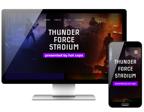 PSD conversion Thunder Force Stadium page displayed on desktop and phone