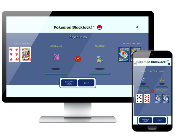 Pokemon Blackjack app displayed on desktop and phone